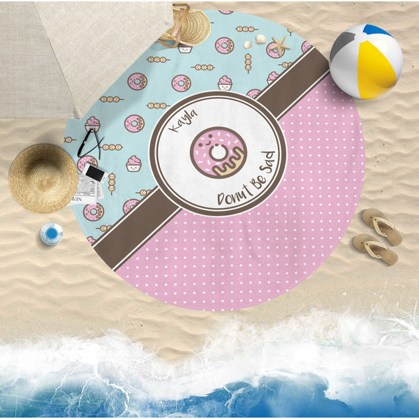 Donuts Round Beach Towel Lifestyle