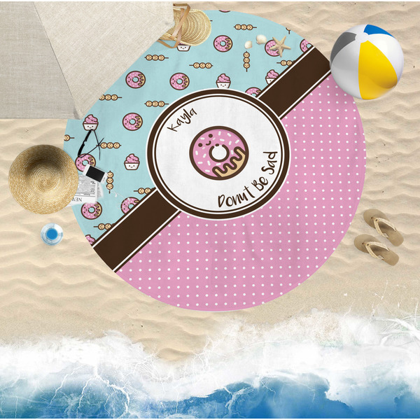Donuts Round Beach Towel Lifestyle