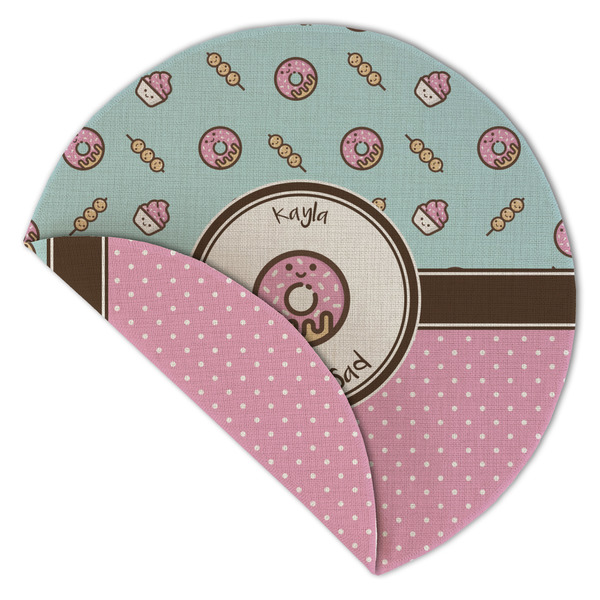 Donuts Round Linen Placemats - Front (folded corner double sided)