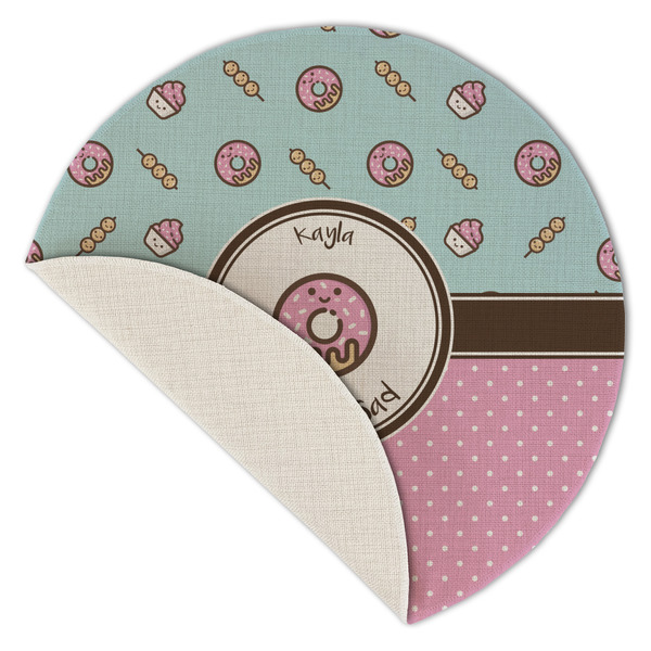 Donuts Round Linen Placemats - Front (folded corner single sided)