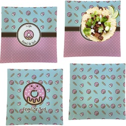 Donuts Set of 4 Glass Square Lunch / Dinner Plate 9.5" (Personalized)