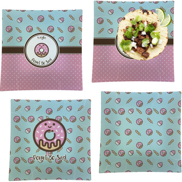 Custom Donuts Set of 4 Glass Square Lunch / Dinner Plate 9.5" (Personalized)