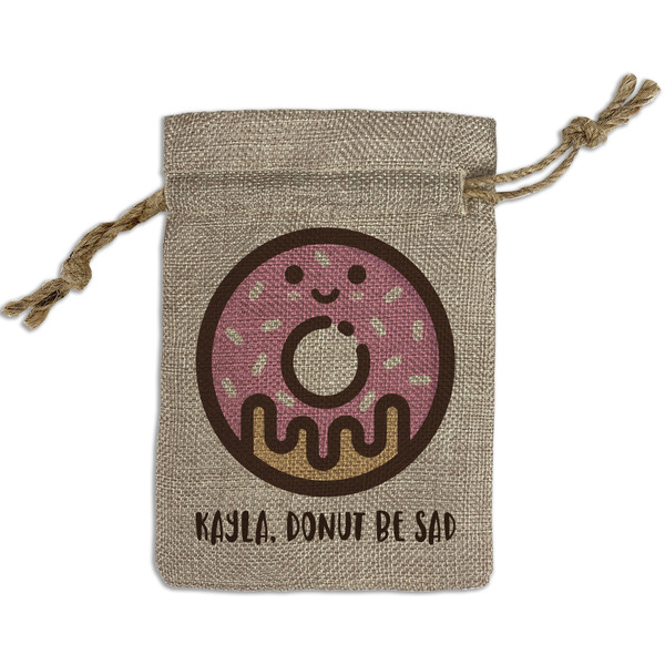 Custom Donuts Small Burlap Gift Bag - Front (Personalized)