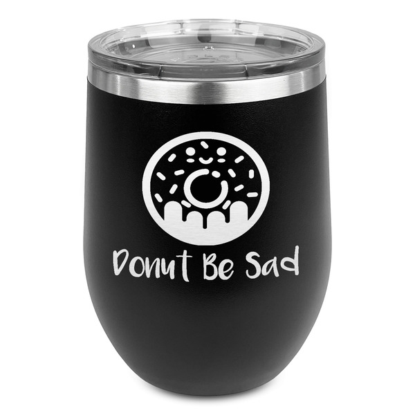 Custom Donuts Stemless Stainless Steel Wine Tumbler - Black - Double Sided (Personalized)