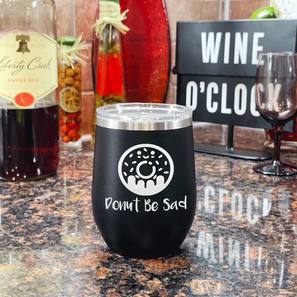 Donuts Stainless Wine Tumblers - Black - Double Sided - In Context