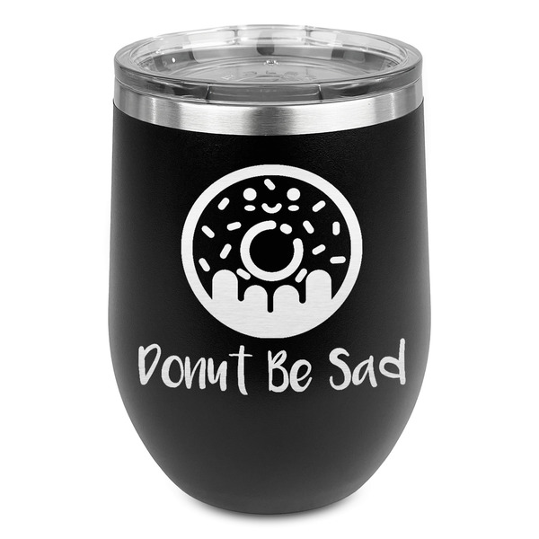 Custom Donuts Stemless Stainless Steel Wine Tumbler - Black - Single Sided (Personalized)