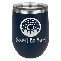 Donuts Stemless Stainless Steel Wine Tumbler - Navy - Double Sided (Personalized)