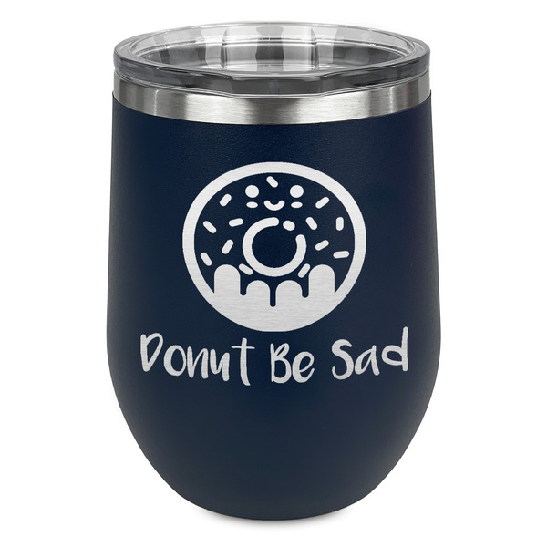 Custom Donuts Stemless Stainless Steel Wine Tumbler - Navy - Single Sided (Personalized)