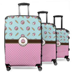 Donuts 3 Piece Luggage Set - 20" Carry On, 24" Medium Checked, 28" Large Checked (Personalized)