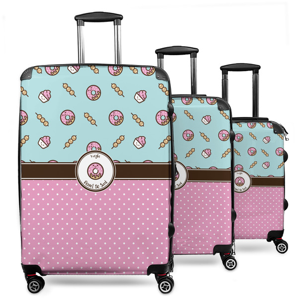 Custom Donuts 3 Piece Luggage Set - 20" Carry On, 24" Medium Checked, 28" Large Checked (Personalized)