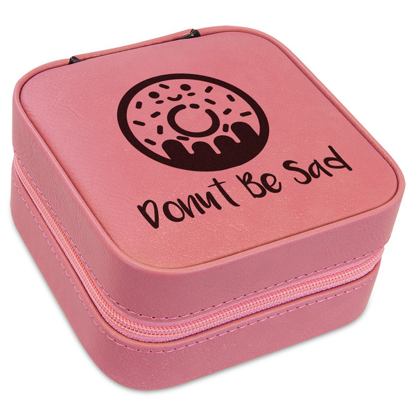 Custom Donuts Travel Jewelry Boxes - Pink Leather (Personalized)