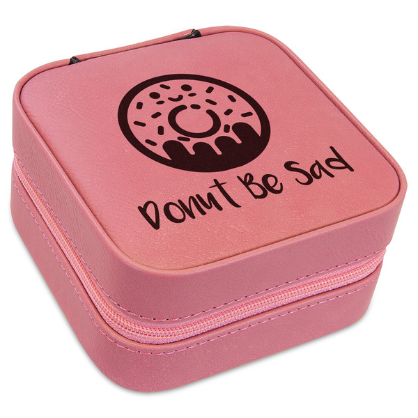 Custom Donuts Travel Jewelry Boxes - Pink Leather (Personalized)