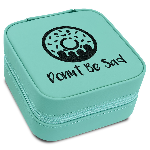 Custom Donuts Travel Jewelry Box - Teal Leather (Personalized)