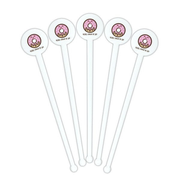 Donuts White Plastic 7" Stir Stick - Round - Fan View