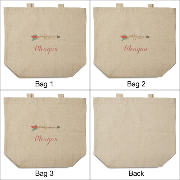 Tribal Arrows 3 Reusable Cotton Grocery Bags - Front & Back View