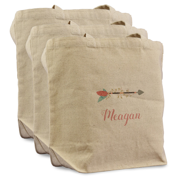 Custom Tribal Arrows Reusable Cotton Grocery Bags - Set of 3 (Personalized)