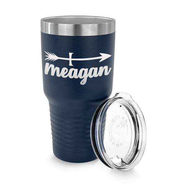 Tribal Arrows 30 oz Stainless Steel Ringneck Tumblers - Navy - LID OFF