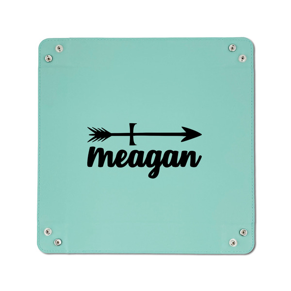 Tribal Arrows 6" x 6" Teal Leatherette Snap Up Tray - APPROVAL