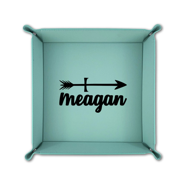 Tribal Arrows 6" x 6" Teal Leatherette Snap Up Tray - FOLDED UP
