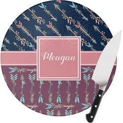 Tribal Arrows Round Glass Cutting Board - Small (Personalized)