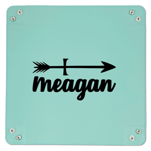 Tribal Arrows 9" x 9" Teal Leatherette Snap Up Tray - APPROVAL