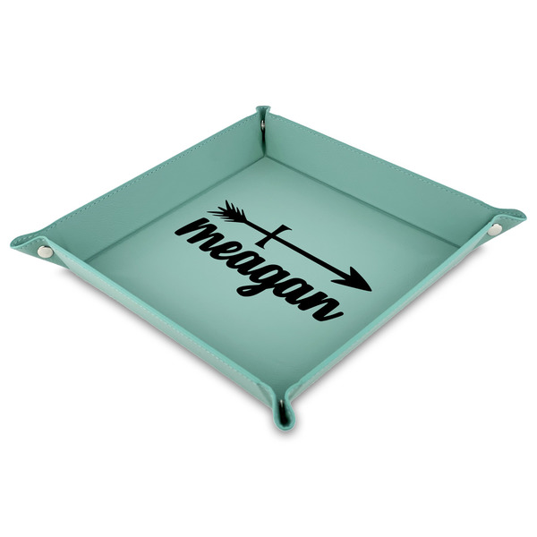 Custom Tribal Arrows 9" x 9" Teal Faux Leather Valet Tray (Personalized)