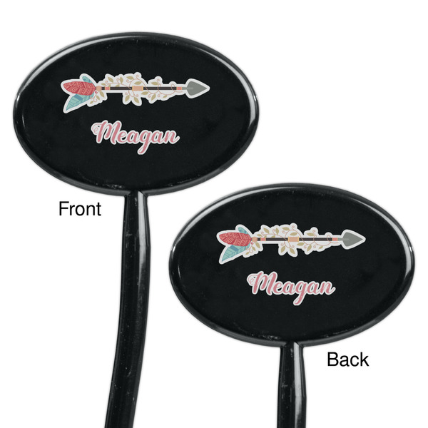 Tribal Arrows Black Plastic 7" Stir Stick - Double Sided - Oval - Front & Back