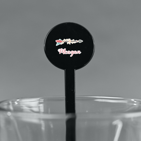Tribal Arrows Black Plastic 7" Stir Stick - Round - Main