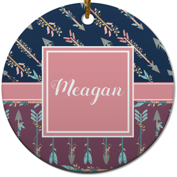 Custom Tribal Arrows Round Ceramic Ornament w/ Name or Text