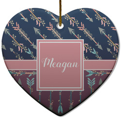 Tribal Arrows Heart Ceramic Ornament w/ Name or Text