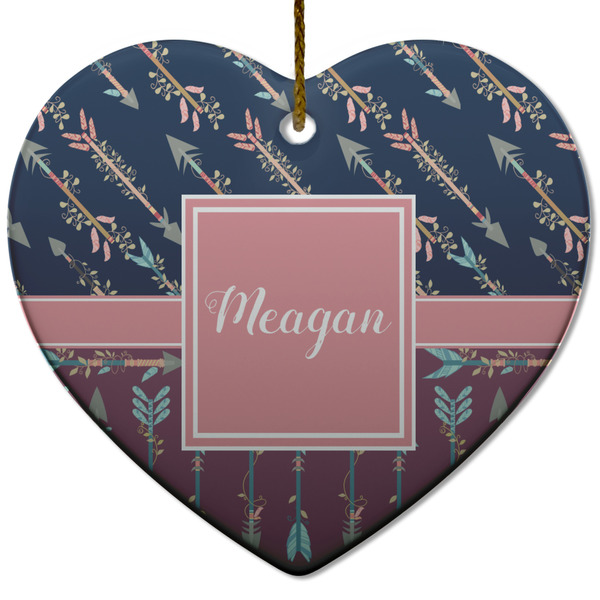 Tribal Arrows Ceramic Flat Ornament - Heart (Front)