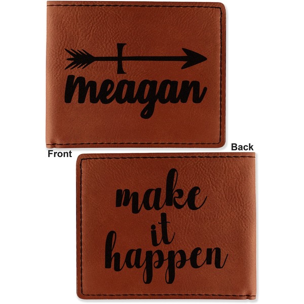 Tribal Arrows Cognac Leatherette Bifold Wallets - Front and Back