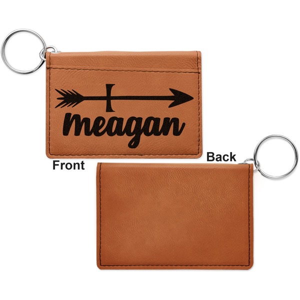 Tribal Arrows Cognac Leatherette Keychain ID Holders - Front Apvl