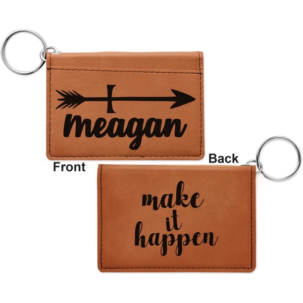 Tribal Arrows Cognac Leatherette Keychain ID Holders - Front and Back Apvl