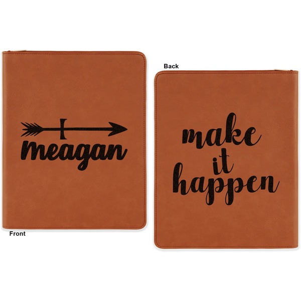 Tribal Arrows Cognac Leatherette Zipper Portfolios with Notepad - Double Sided - Apvl