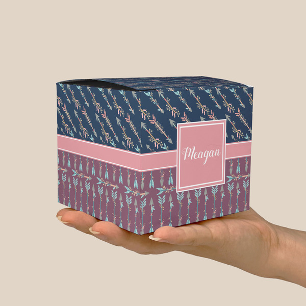 Tribal Arrows Cube Favor Gift Box - On Hand - Scale View