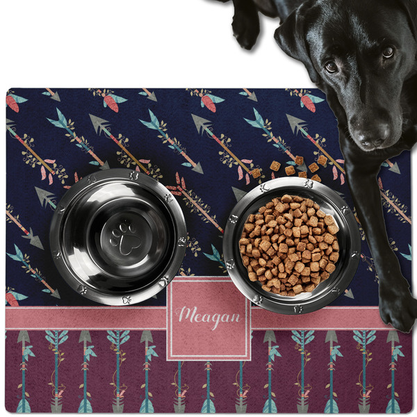 Custom Tribal Arrows Dog Food Mat - Large w/ Name or Text