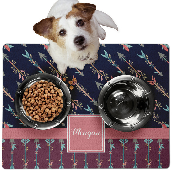 Custom Tribal Arrows Dog Food Mat - Medium w/ Name or Text