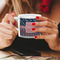 Tribal Arrows Espresso Cup - 6oz (Double Shot) LIFESTYLE (Woman hands cropped)