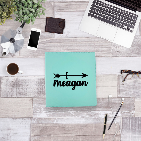 Tribal Arrows Leather Binder - 1" - Teal - Lifestyle View