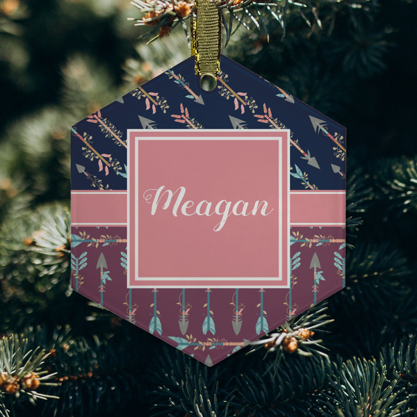 Tribal Arrows Frosted Glass Ornament - Hexagon (Lifestyle)