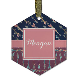 Tribal Arrows Flat Glass Ornament - Hexagon w/ Name or Text