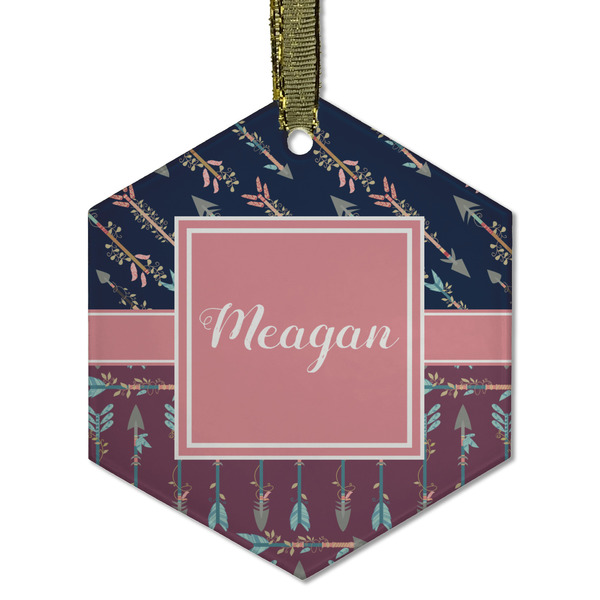Tribal Arrows Frosted Glass Ornament - Hexagon