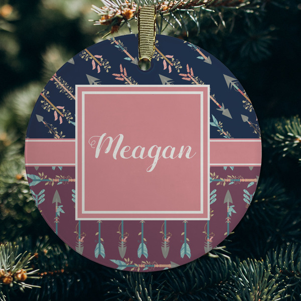 Tribal Arrows Frosted Glass Ornament - Round (Lifestyle)