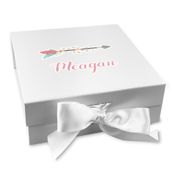 Tribal Arrows Gift Box with Magnetic Lid - White (Personalized)