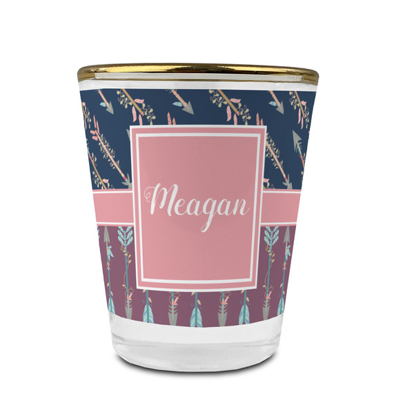 Tribal Arrows Glass Shot Glass - With gold rim - FRONT