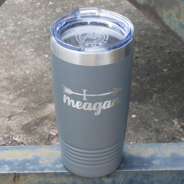 Tribal Arrows Gray Polar Camel Tumbler - 20oz - Angled