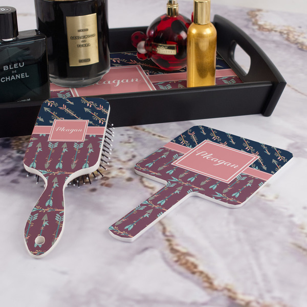 Tribal Arrows Hair Brush and Hand Mirror - Bathroom Scene