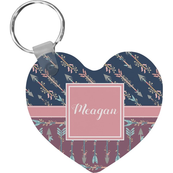Custom Tribal Arrows Heart Plastic Keychain w/ Name or Text