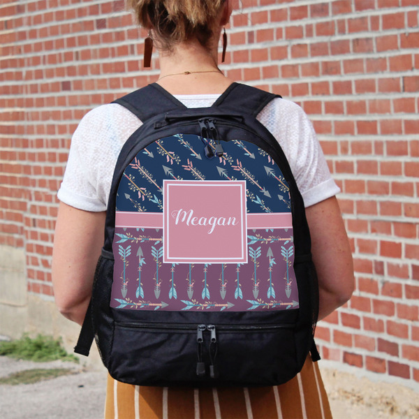 Tribal Arrows Large Backpack - Black - On Back